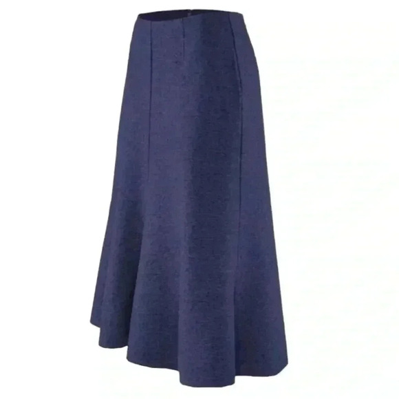 Cabi Textured Tulip Midi Skirt 4 High Waist A-line Flare Navy Career Modest Knit - Picture 4 of 12